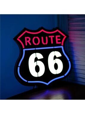 Route 66 LED Neon Sign Art Wall Light Garage Shop Car Mechanix Gear Head Bar NEW